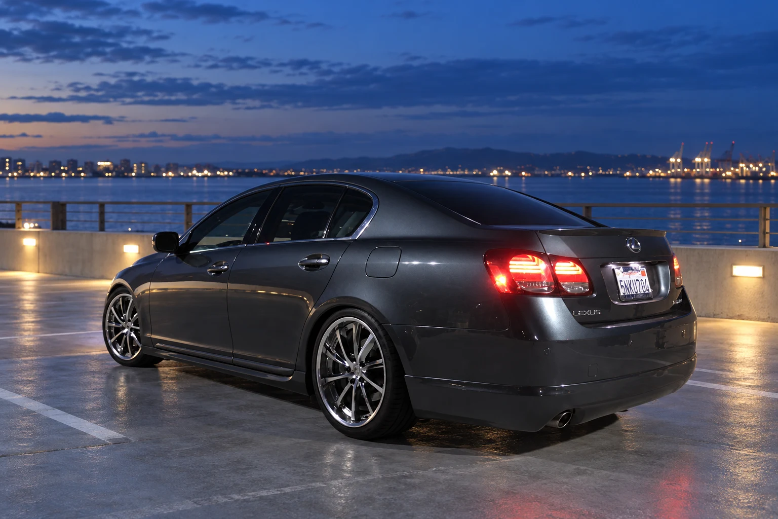 AI-generated view of a 2006 Lexus GS430 with Weds Kranze Vishunu wheels