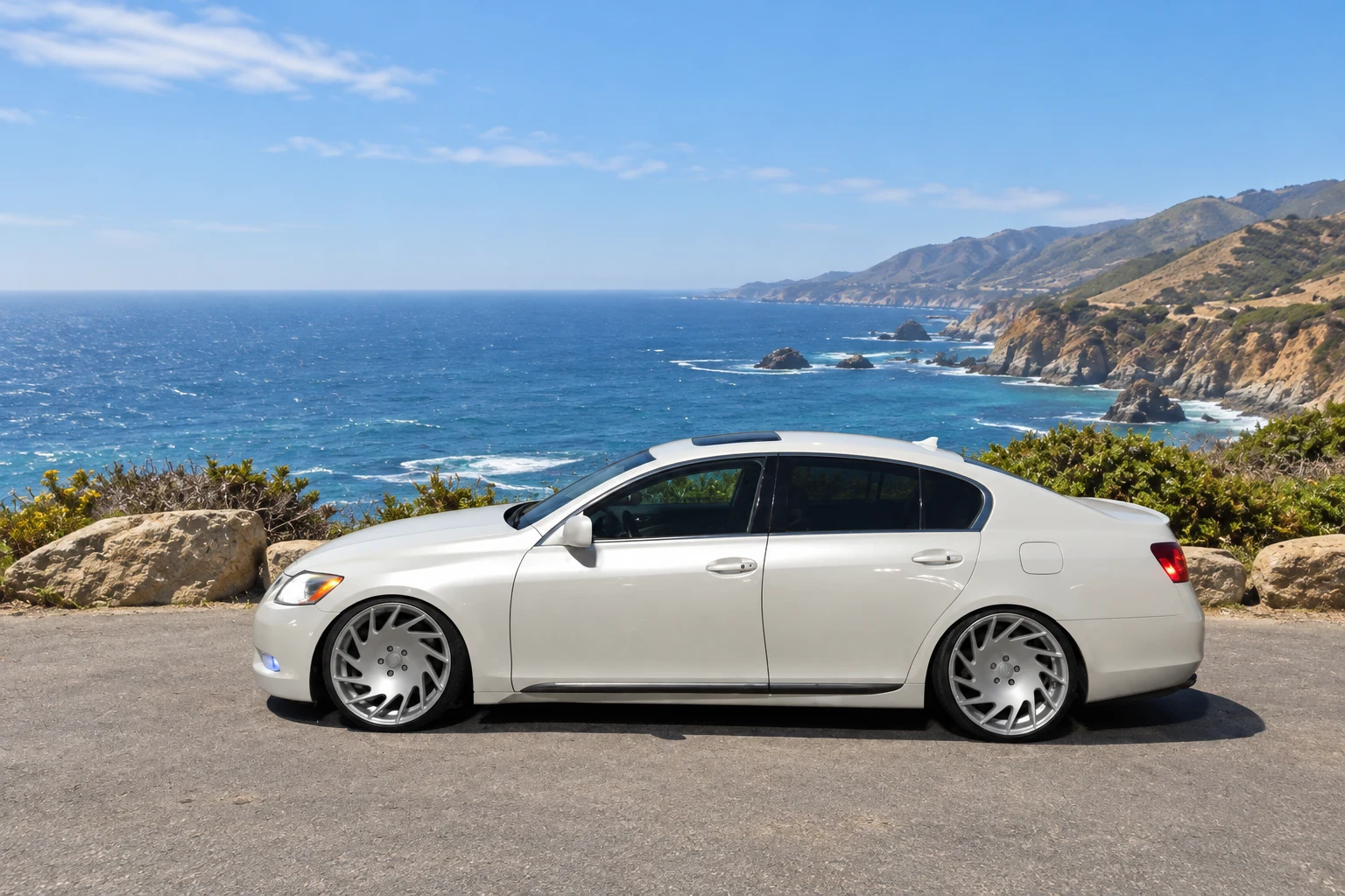 AI-generated view of a 2007 Lexus GS350 with Vossen VLE wheels