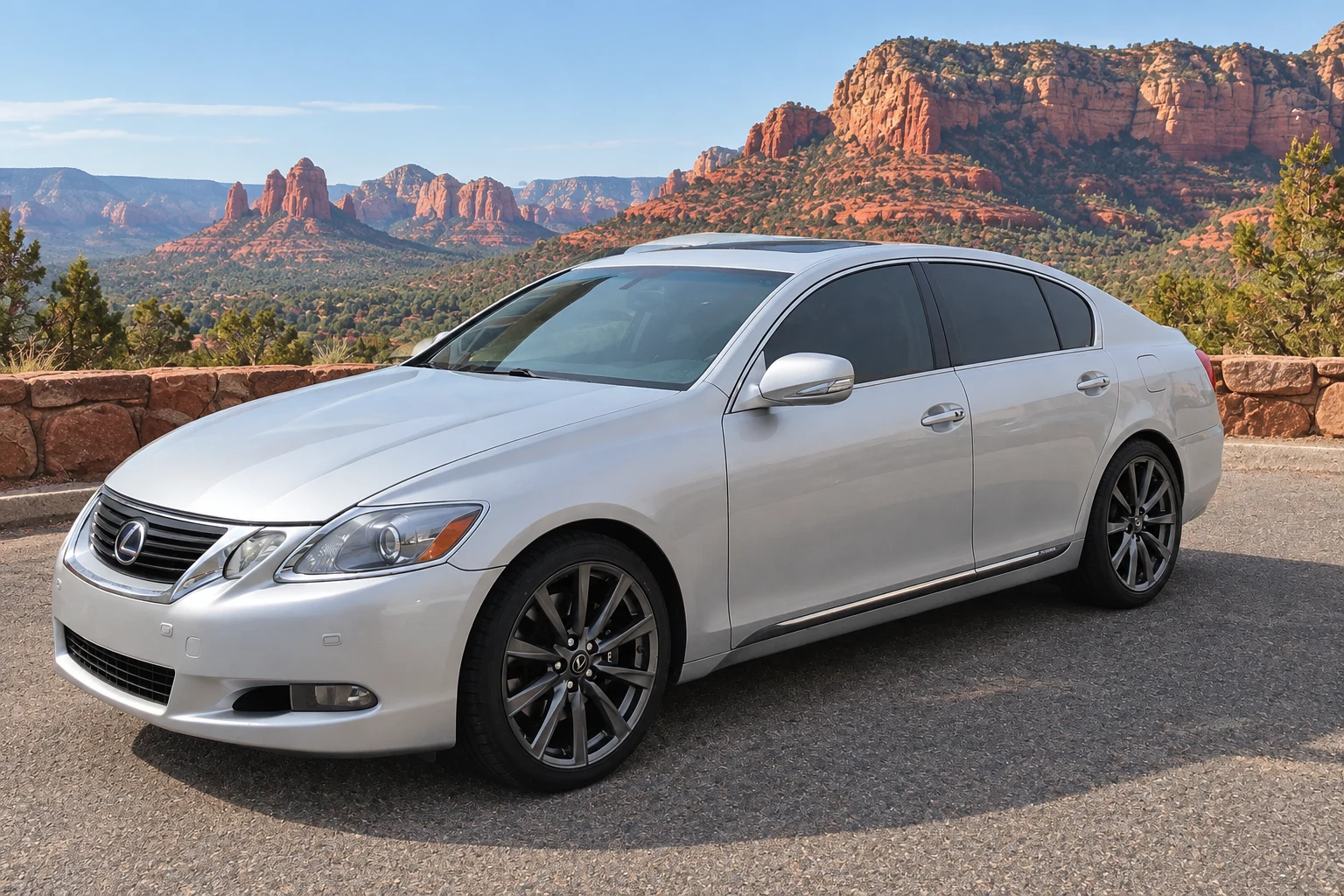 AI-generated view of a 2011 Lexus GS450h with Lexus IS F OEM wheels