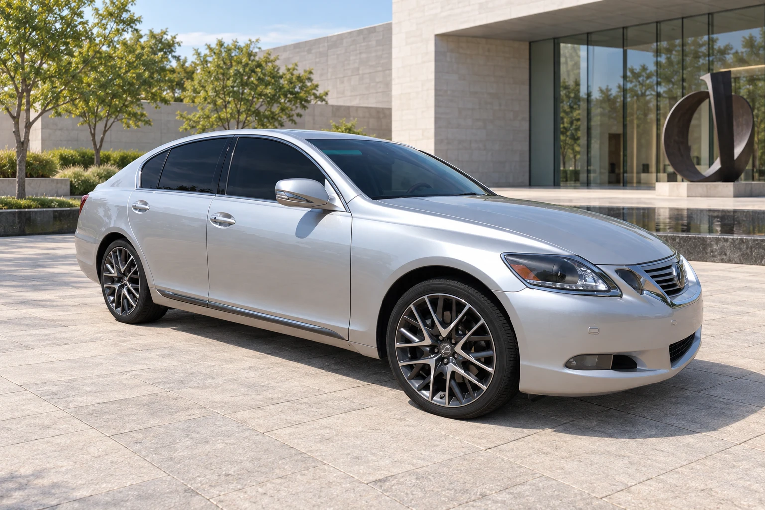AI-generated view of a 2011 Lexus GS450h with Lexus RC F-Sport OEM wheels