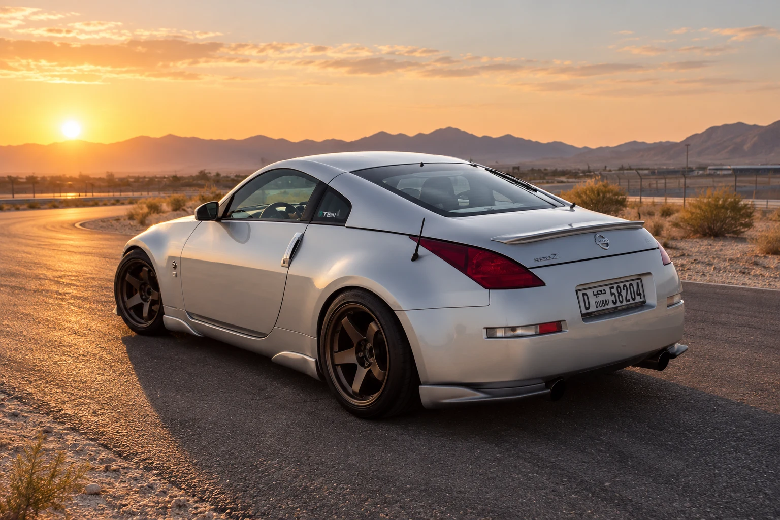 AI-generated view of a 2003 Nissan 350Z with Rota P45R wheels