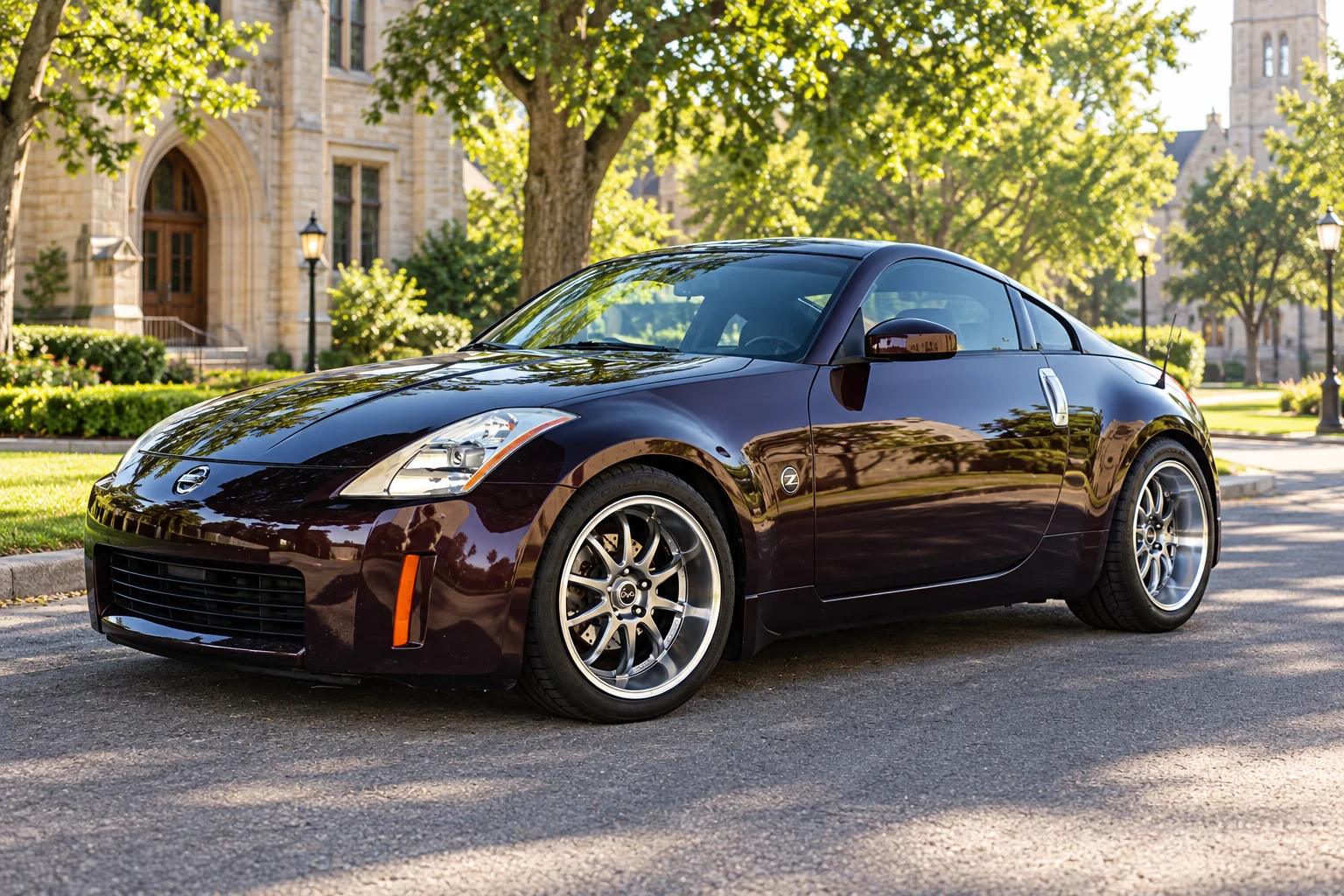 AI-generated view of a 2003 Nissan 350Z Base with Rota P45R wheels