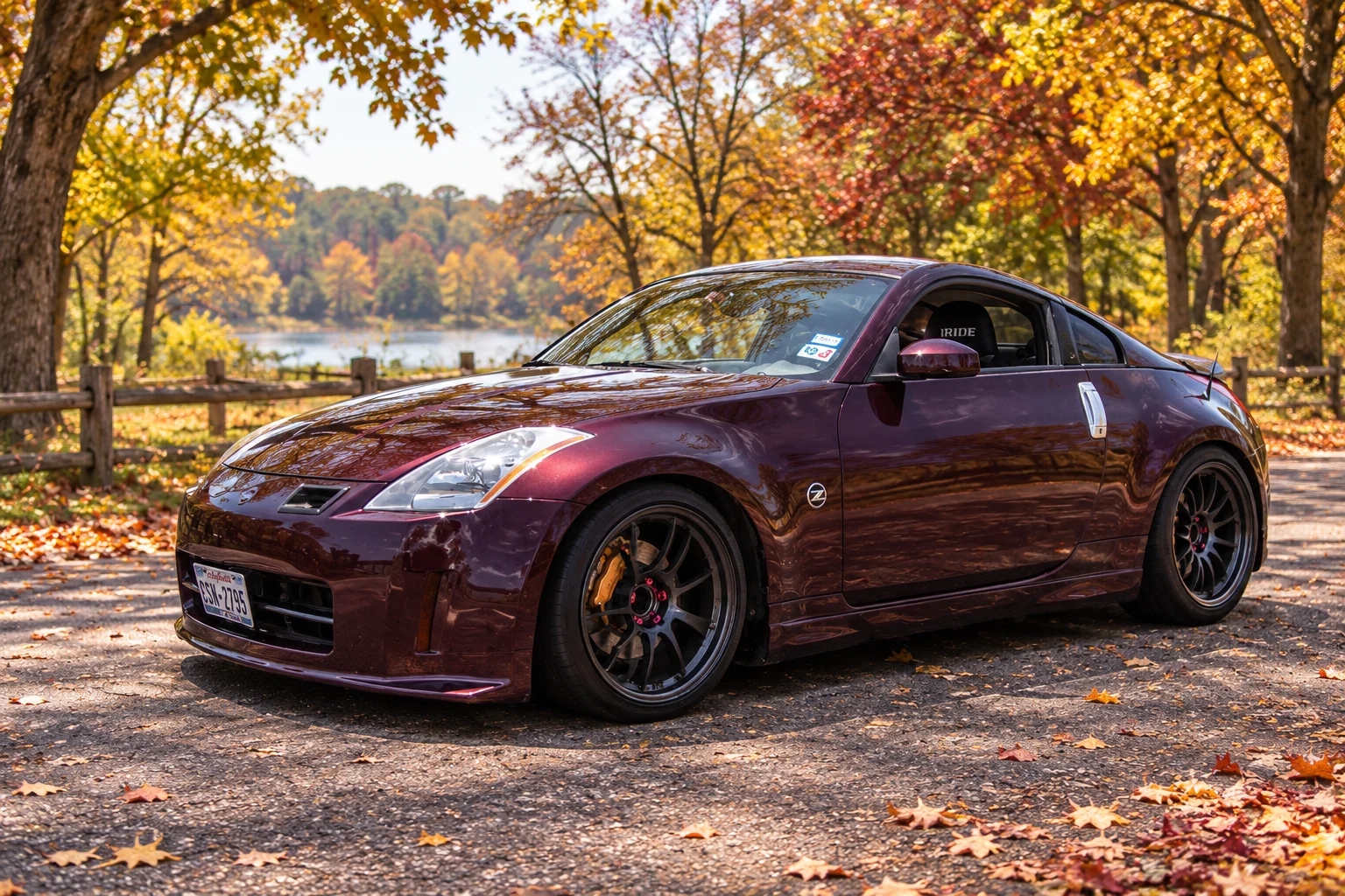 AI-generated view of a 2003 Nissan 350Z with Enkei RPF1 wheels