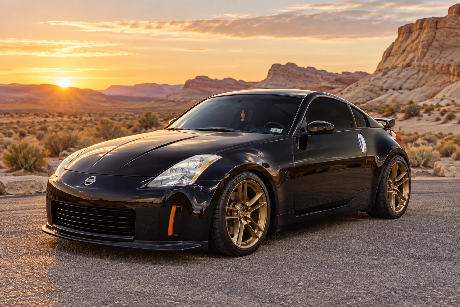 AI-generated view of a 2003 Nissan 350Z with Five:AD S5:F wheels
