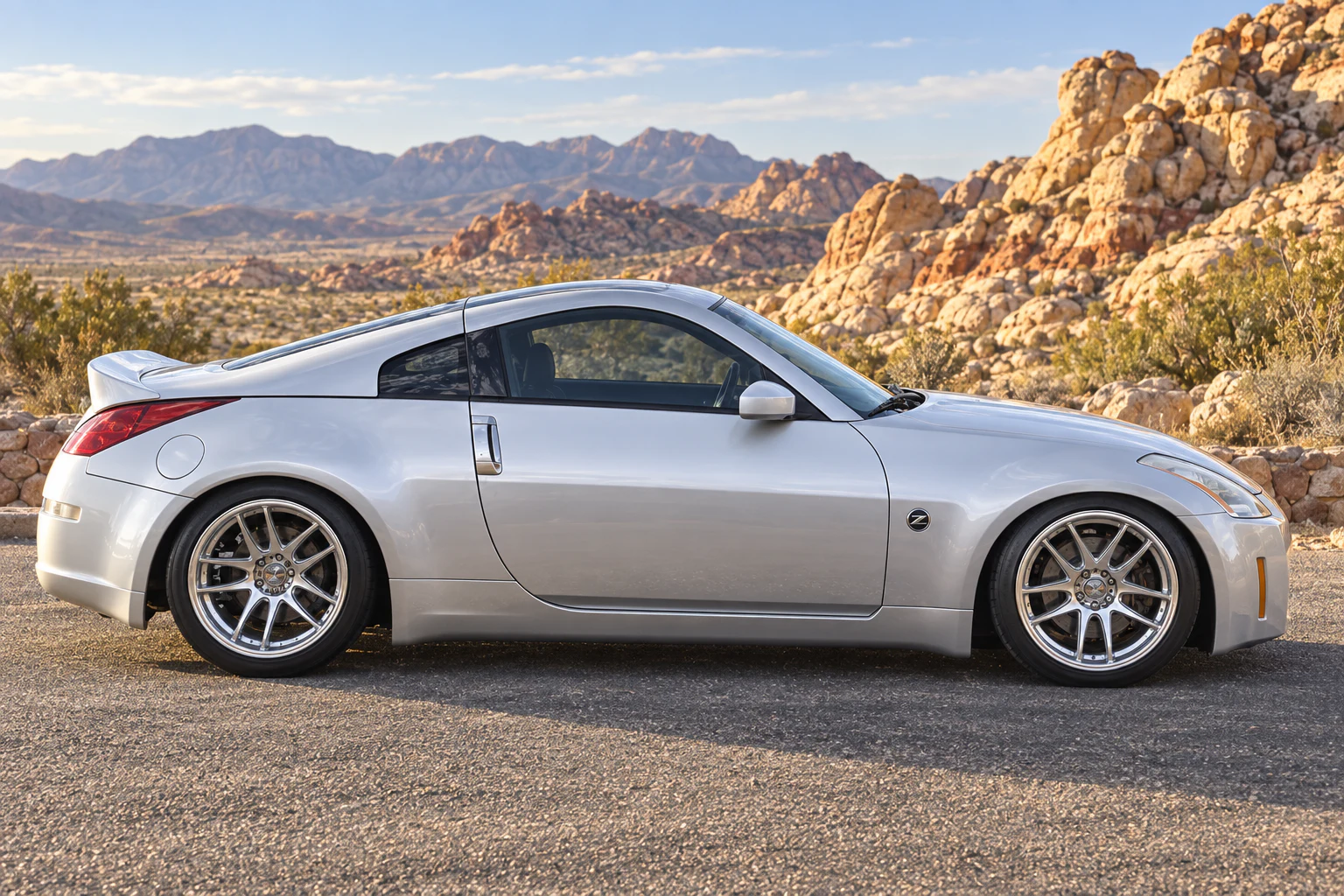 AI-generated view of a 2003 Nissan 350Z with ESR SR08 wheels