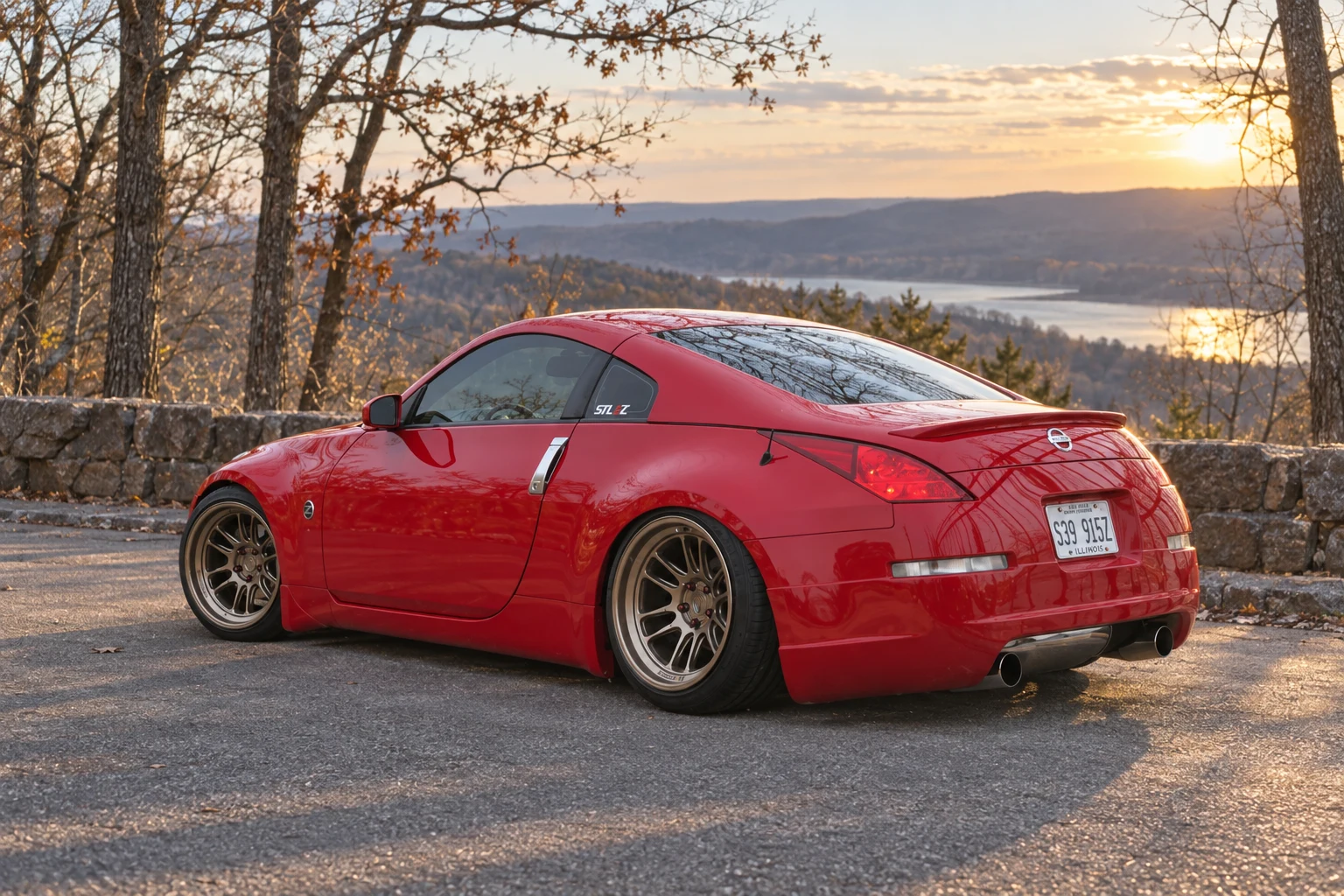AI-generated view of a 2003 Nissan 350Z Touring with Cosmis Racing XT-206R wheels