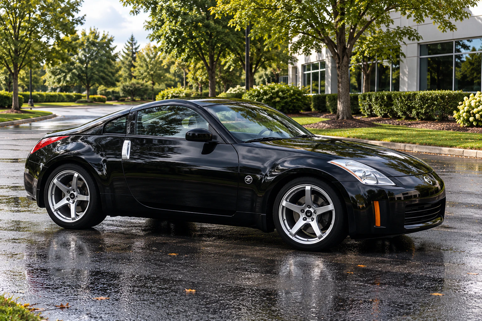 AI-generated view of a 2003 Nissan 350Z Touring with Enkei Kojin wheels