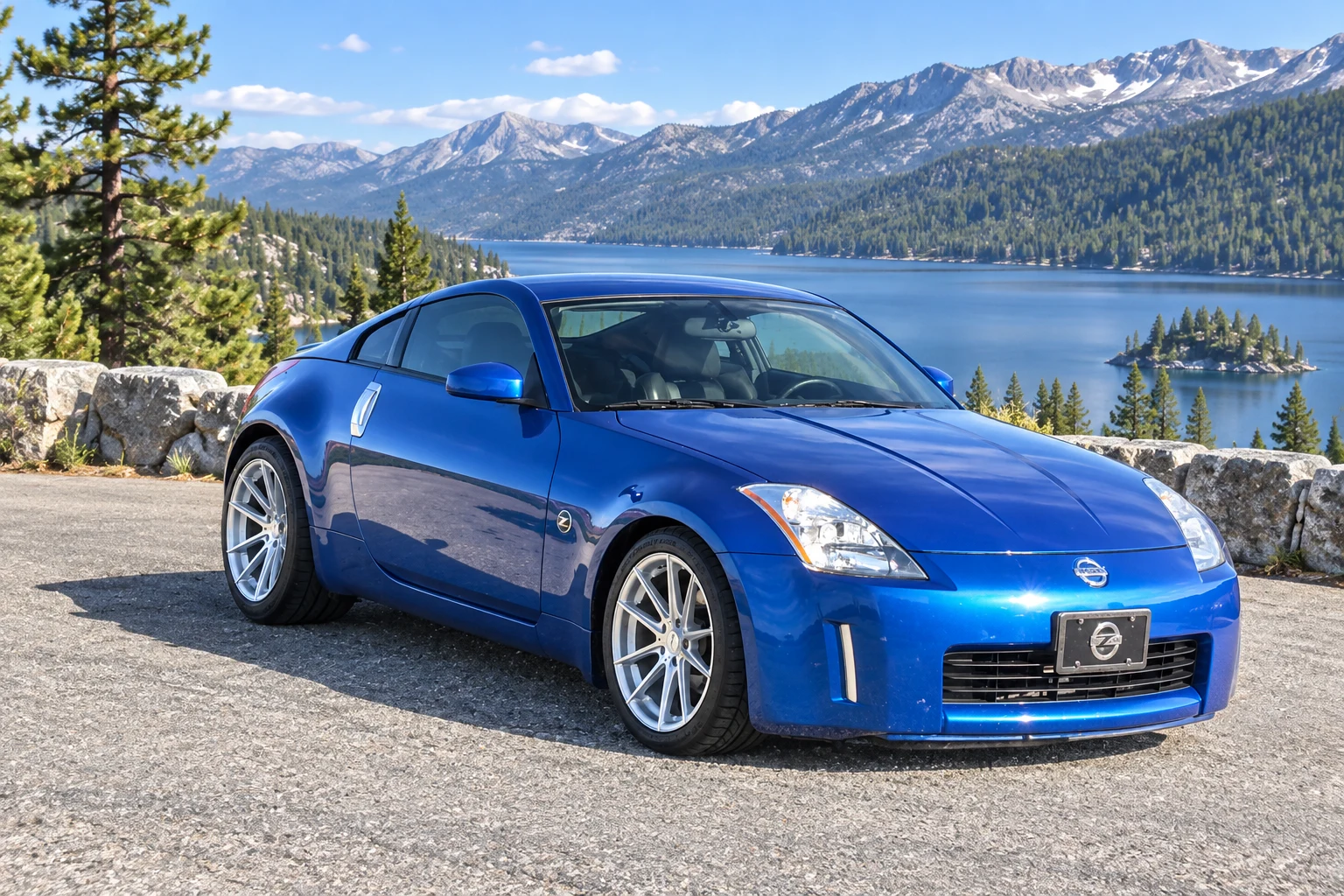 AI-generated view of a 2003 Nissan 350Z Touring with TSW Bathurst wheels