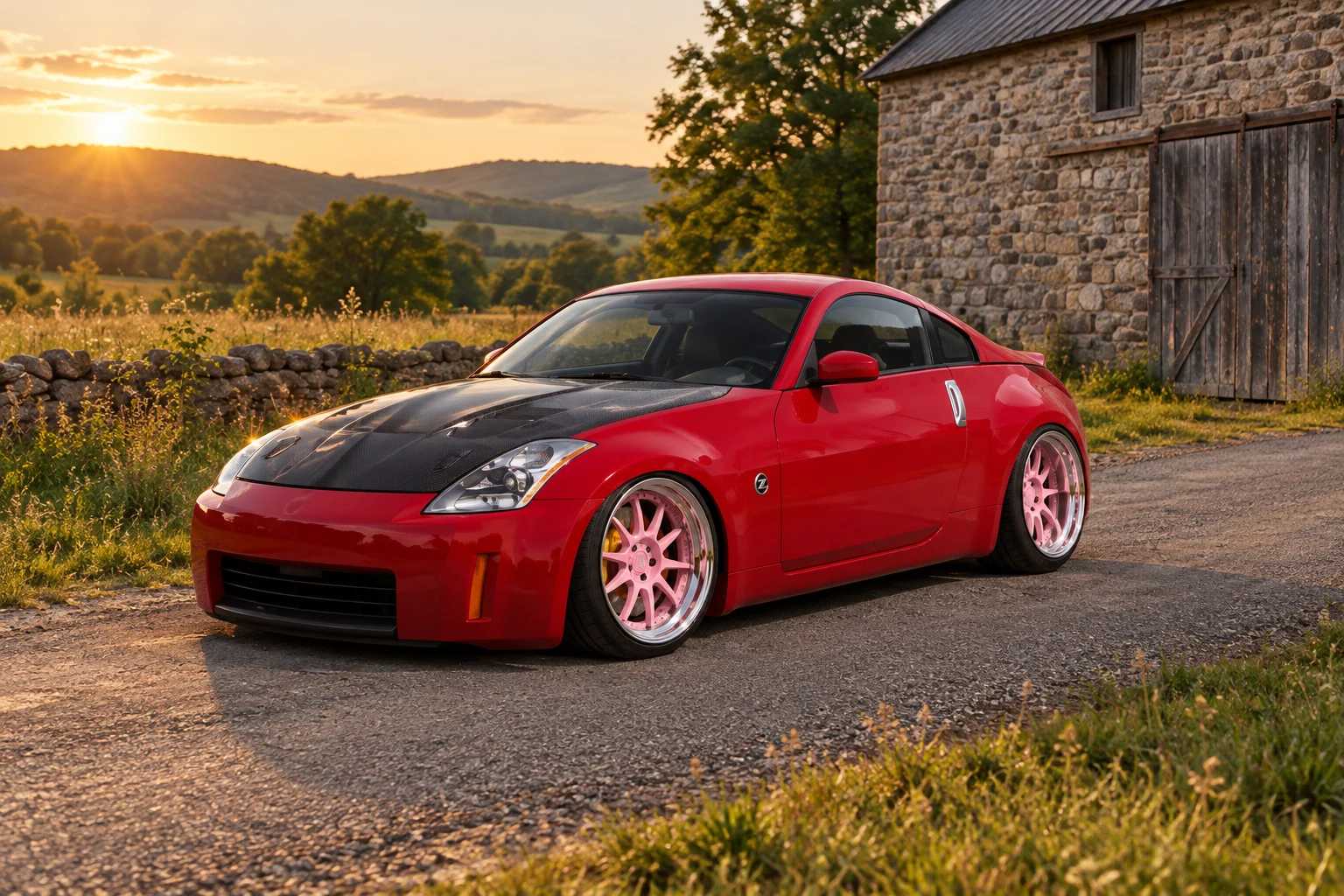 AI-generated view of a 2003 Nissan 350Z Track with ADV.1 ADV10 3-Piece wheels