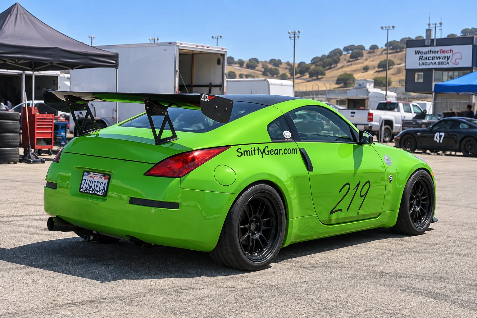 AI-generated view of a 2003 Nissan 350Z Track with Enkei RPF1 wheels