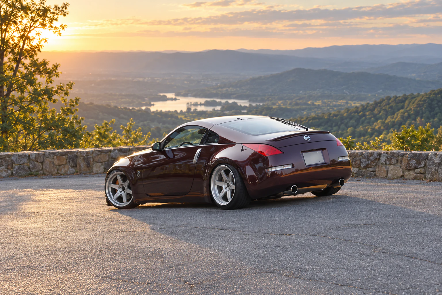 AI-generated view of a 2003 Nissan 350Z Track with Volk Racing TE37 wheels