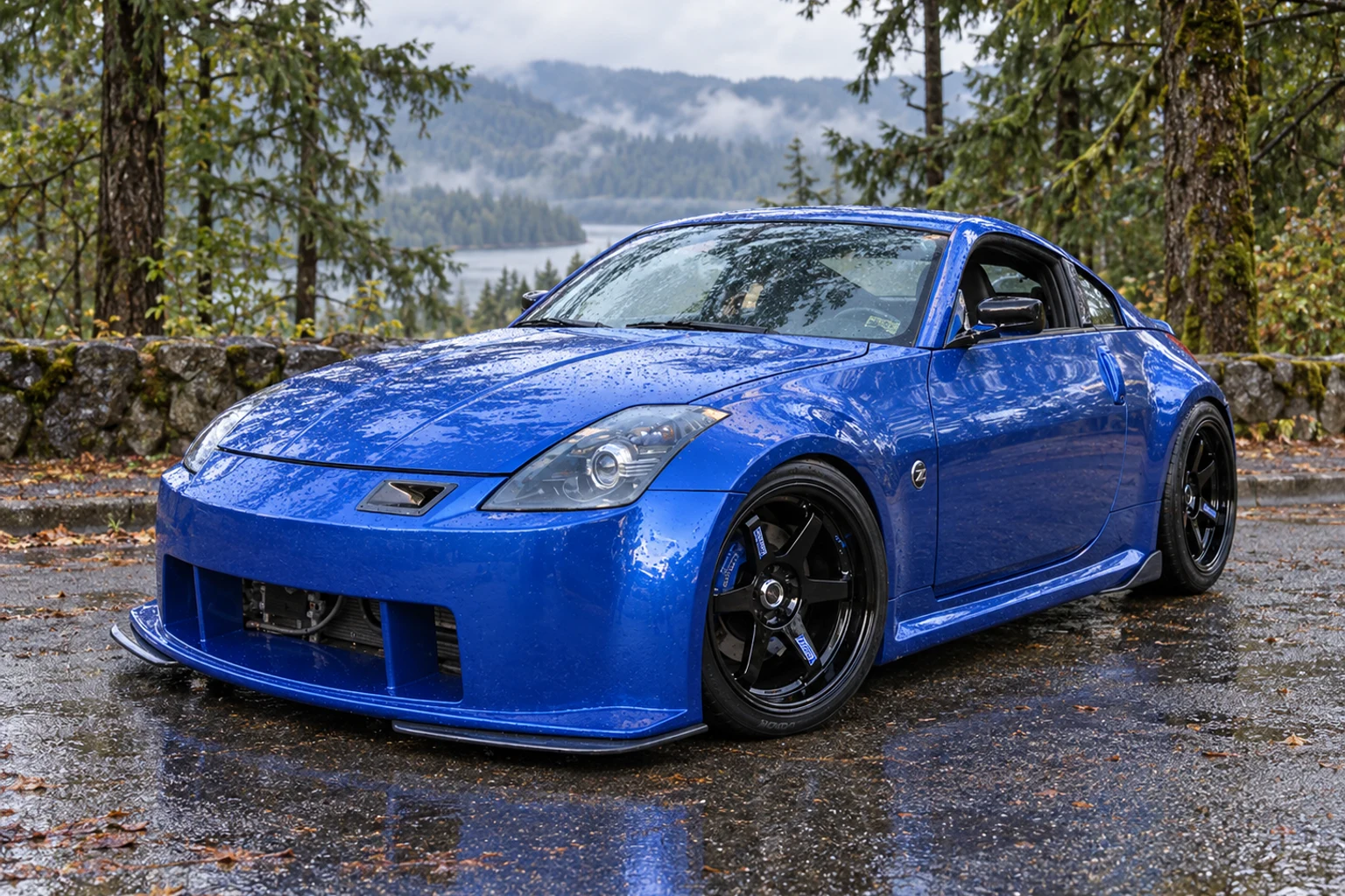 AI-generated view of a 2004 Nissan 350Z Enthusiast with Volk Racing TE37 wheels