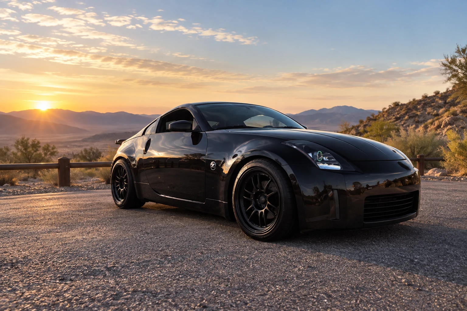 AI-generated view of a 2004 Nissan 350Z Enthusiast with Enkei RPF1 wheels