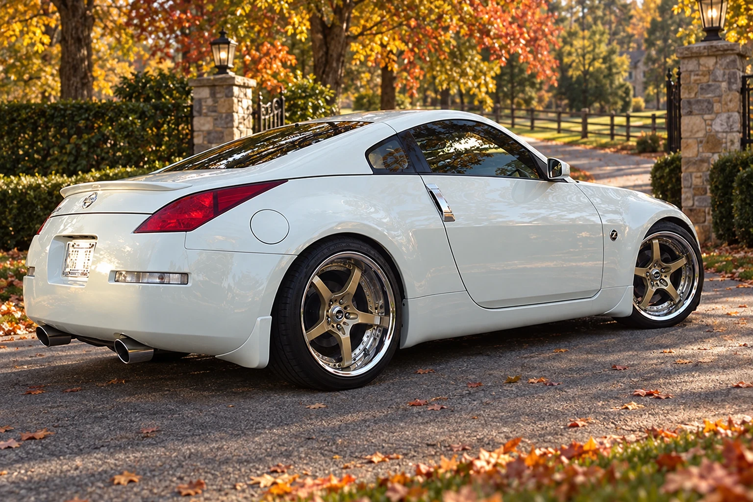 AI-generated view of a 2004 Nissan 350Z Touring with Volk Racing SF Challenge wheels
