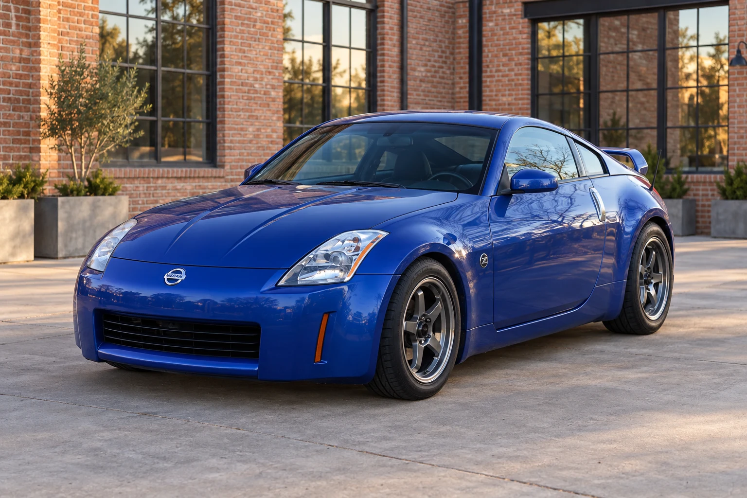 AI-generated view of a 2005 Nissan 350Z Base with MB Wheels Weapon wheels
