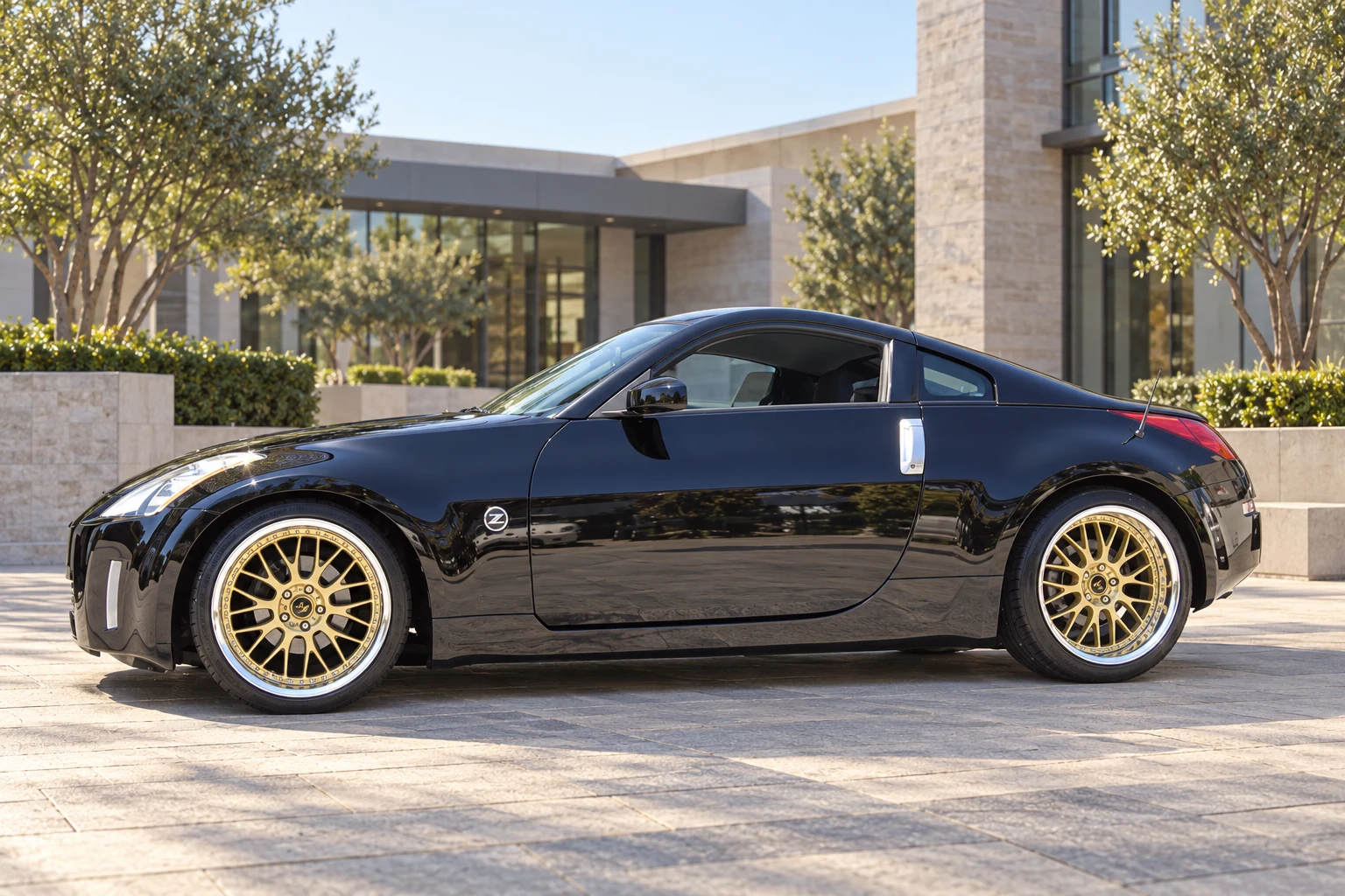 AI-generated view of a 2005 Nissan 350Z Enthusiast with Work VS-XX wheels