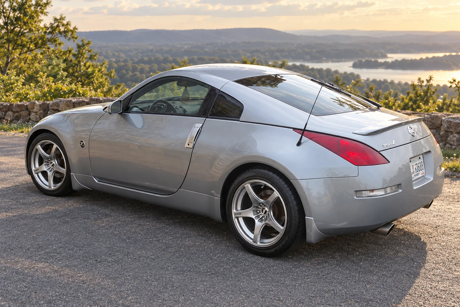 AI-generated view of a 2005 Nissan 350Z Enthusiast with Enkei RP03 wheels