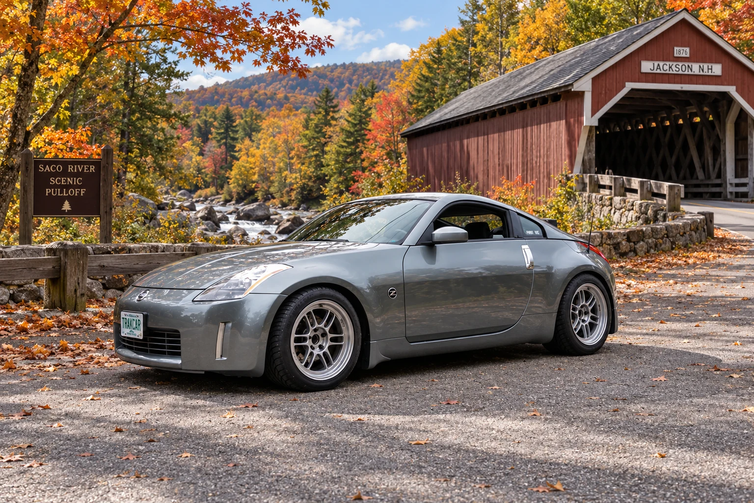 AI-generated view of a 2005 Nissan 350Z Enthusiast with Enkei RPF1 wheels