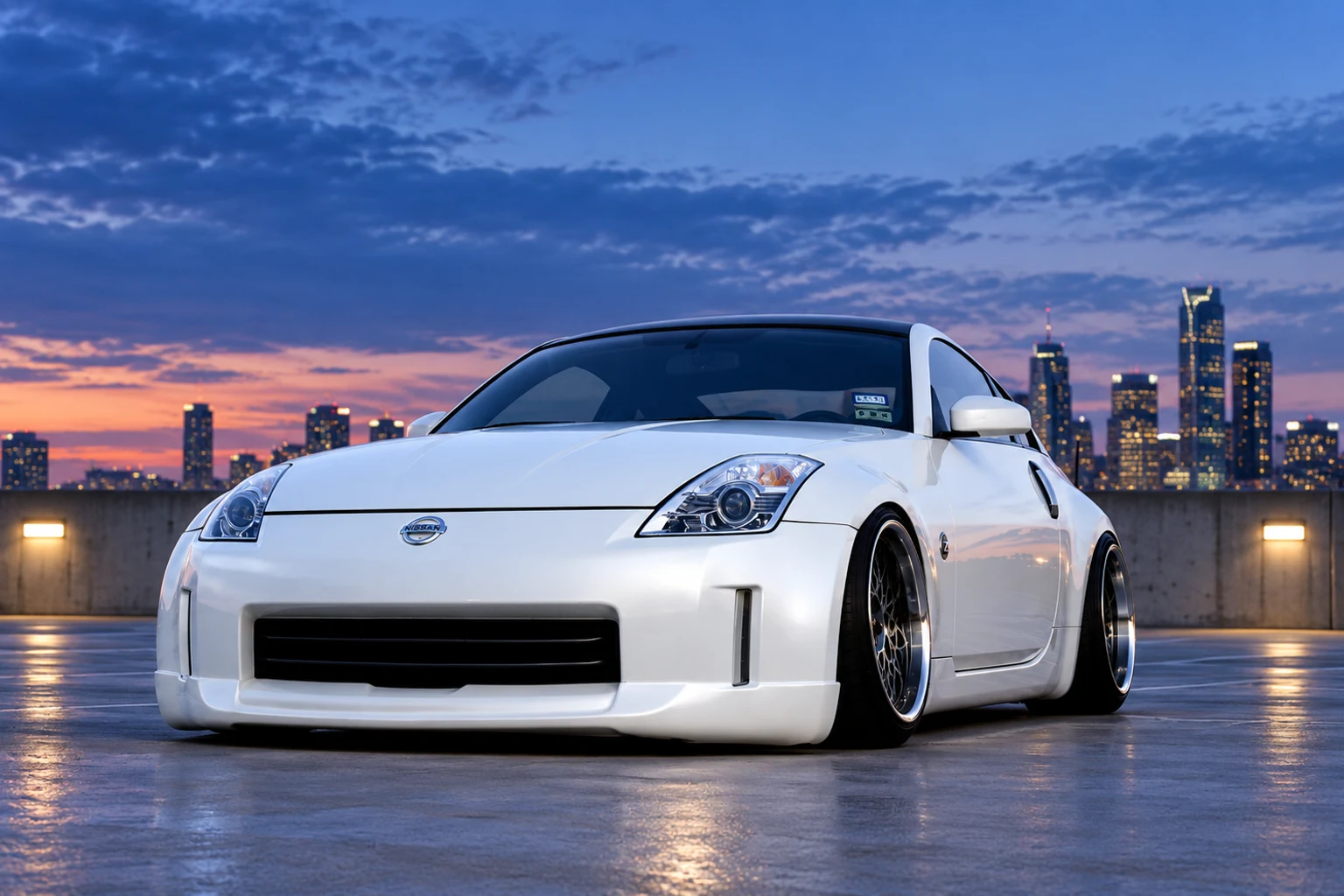AI-generated view of a 2005 Nissan 350Z with Work VS-XX wheels