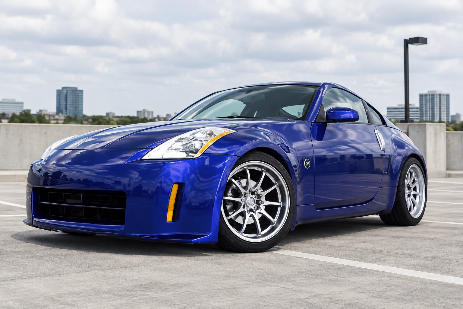 AI-generated view of a 2005 Nissan 350Z Touring with Volk Racing CE28N wheels