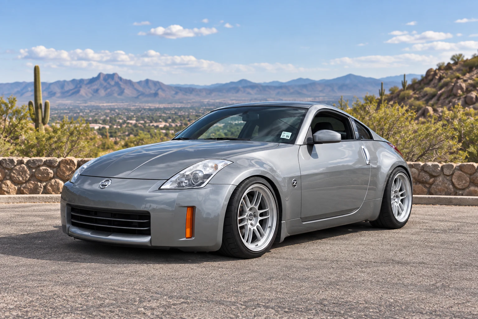 AI-generated view of a 2006 Nissan 350Z Base with Enkei RPF1 wheels