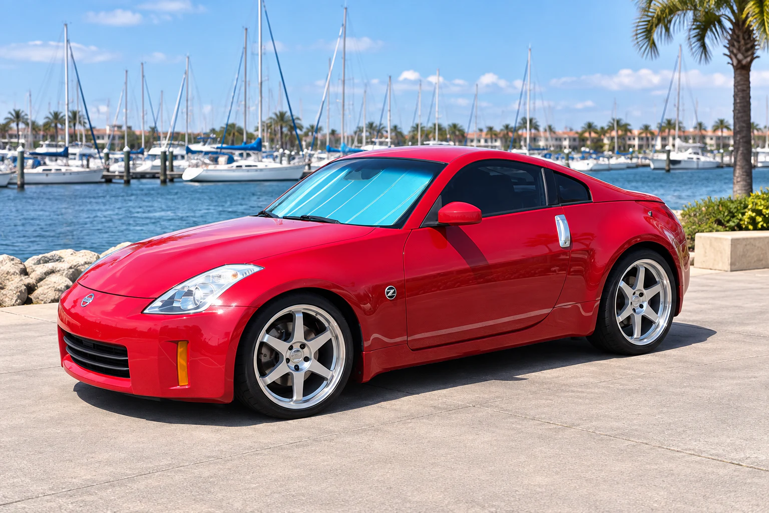 AI-generated view of a 2007 Nissan 350Z Enthusiast with Varrstoen ES2 wheels