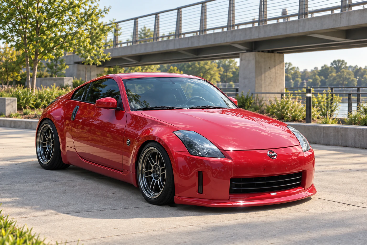 AI-generated view of a 2007 Nissan 350Z Enthusiast with Enkei RPF1 wheels