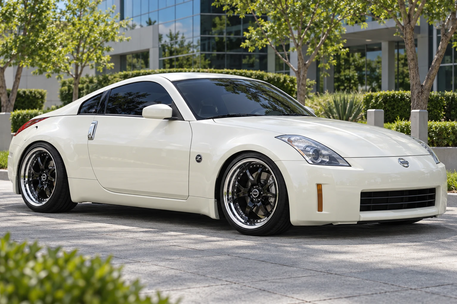 AI-generated view of a 2007 Nissan 350Z Enthusiast with Volk Racing SF Challenge wheels