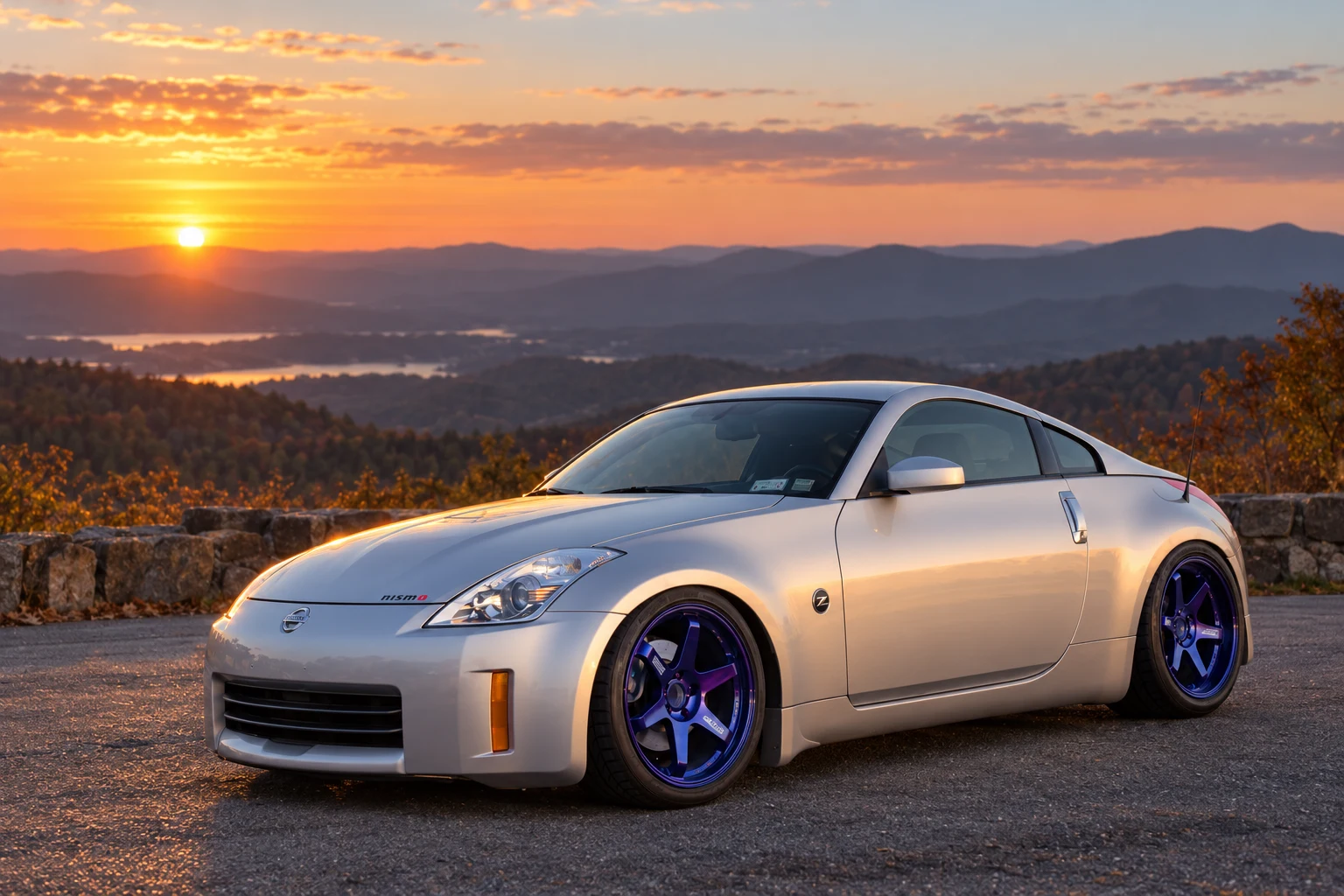 AI-generated view of a 2007 Nissan 350Z Enthusiast with Volk Racing TE37 wheels
