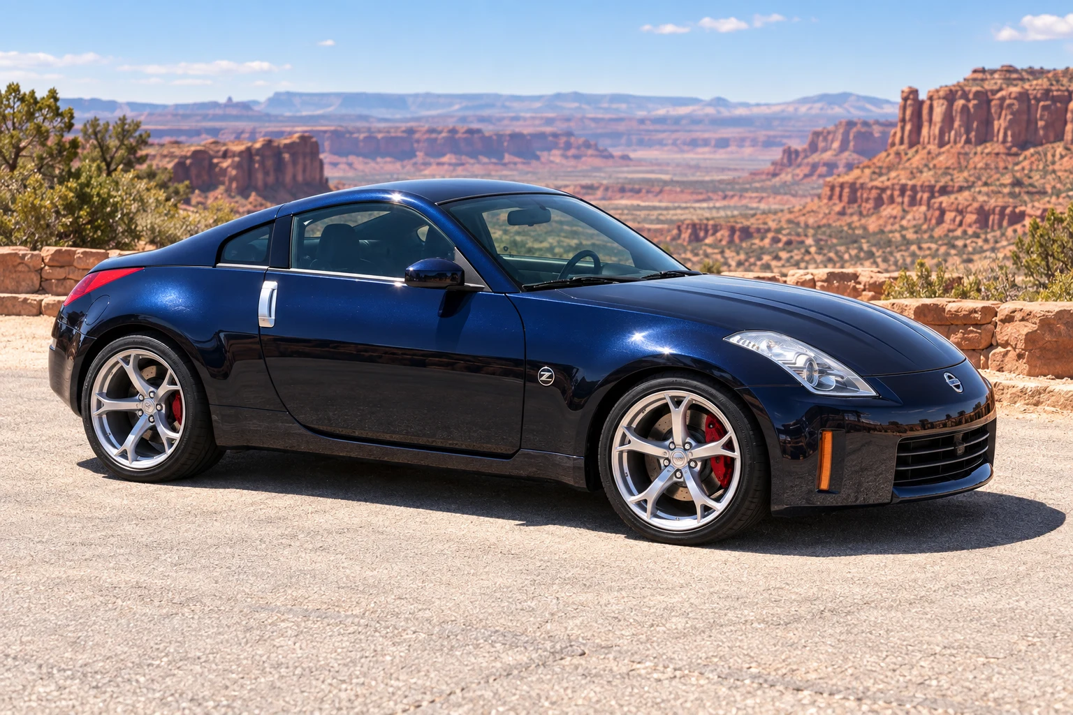 AI-generated view of a 2008 Nissan 350Z Base with Nissan OEM Nismo 370Z 19-inch wheels