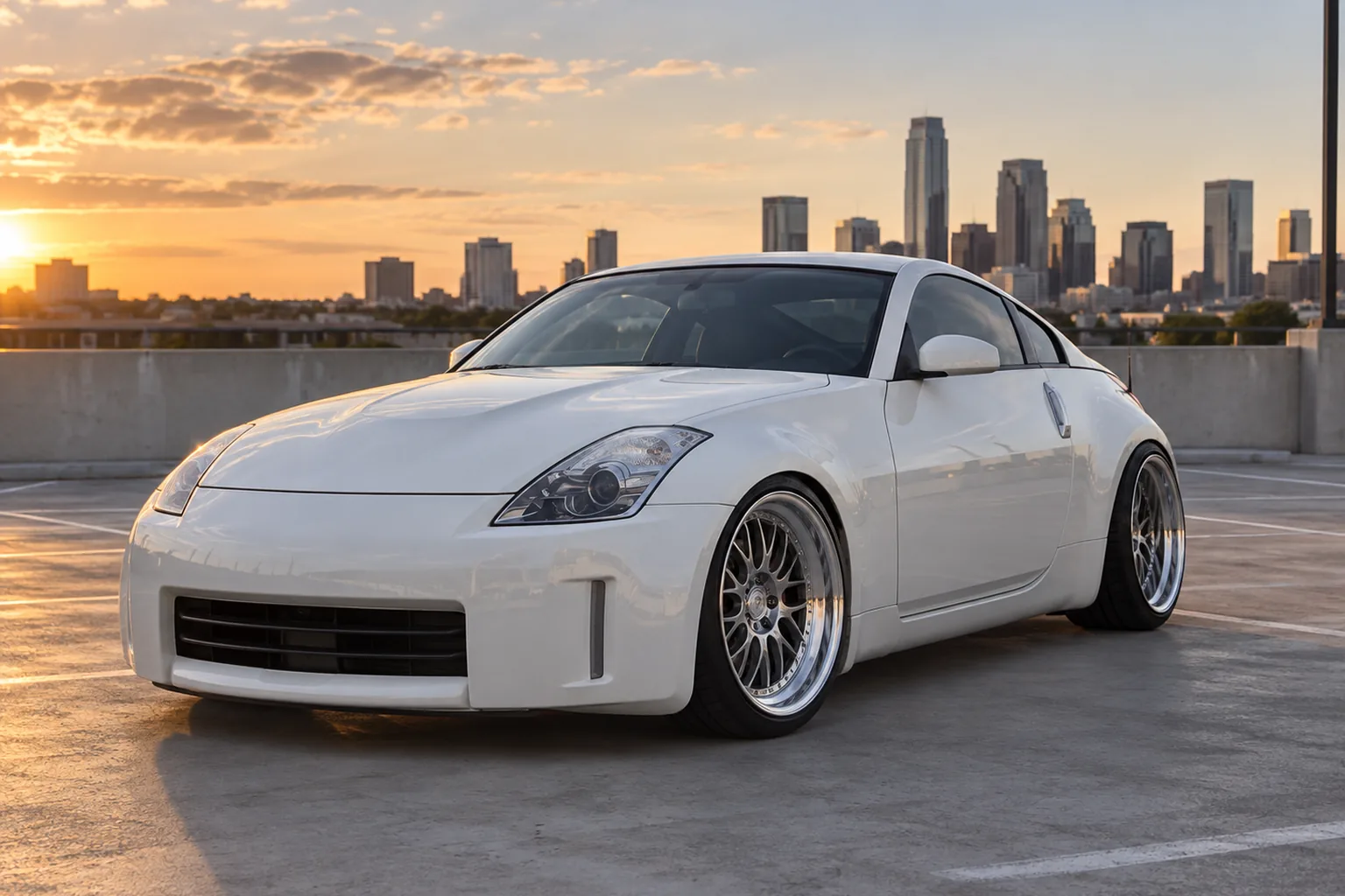 AI-generated view of a 2008 Nissan 350Z with Work Varianza T1S wheels