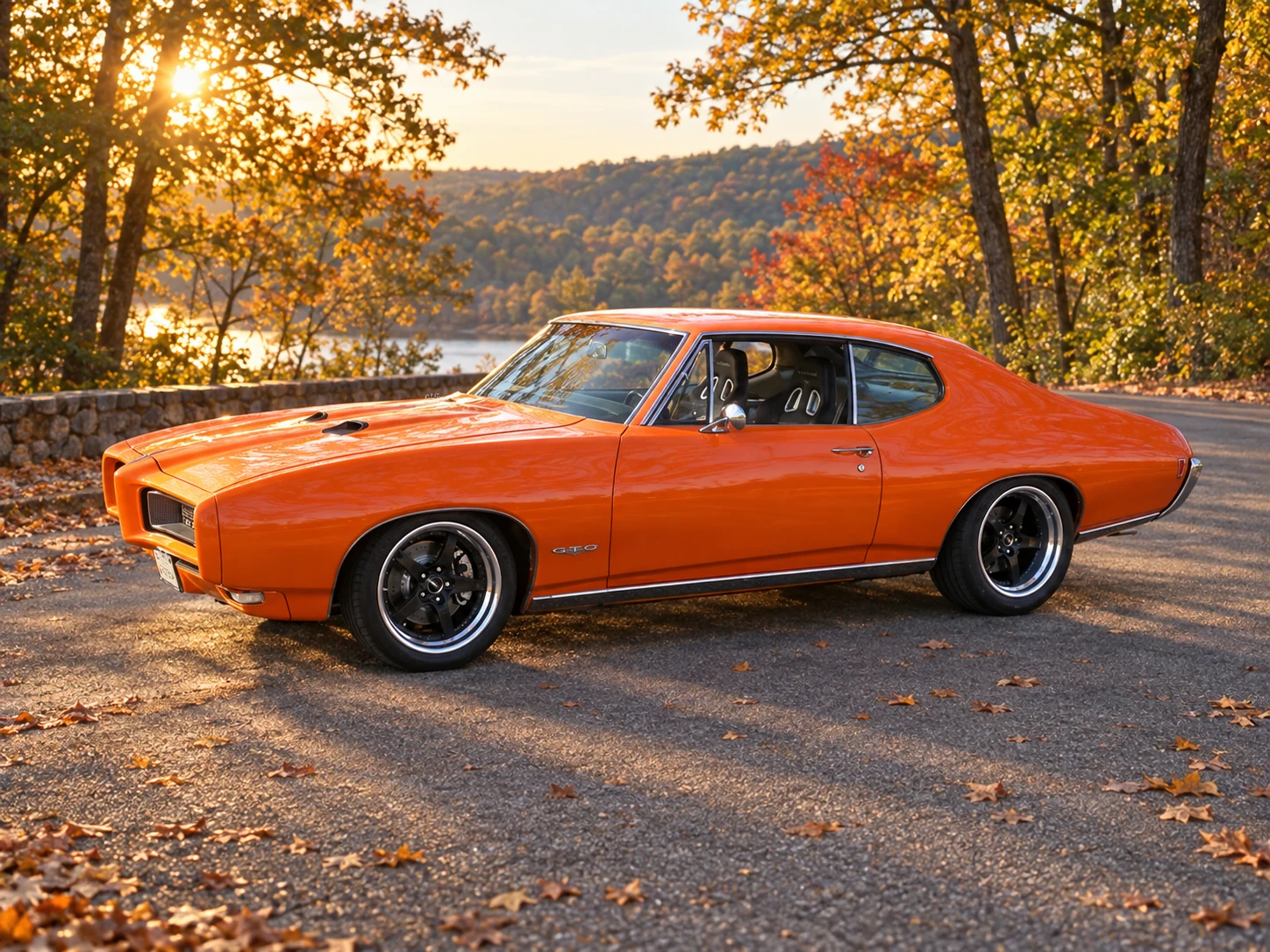 AI-generated view of a 1968 Pontiac GTO with Forgeline SO3 wheels
