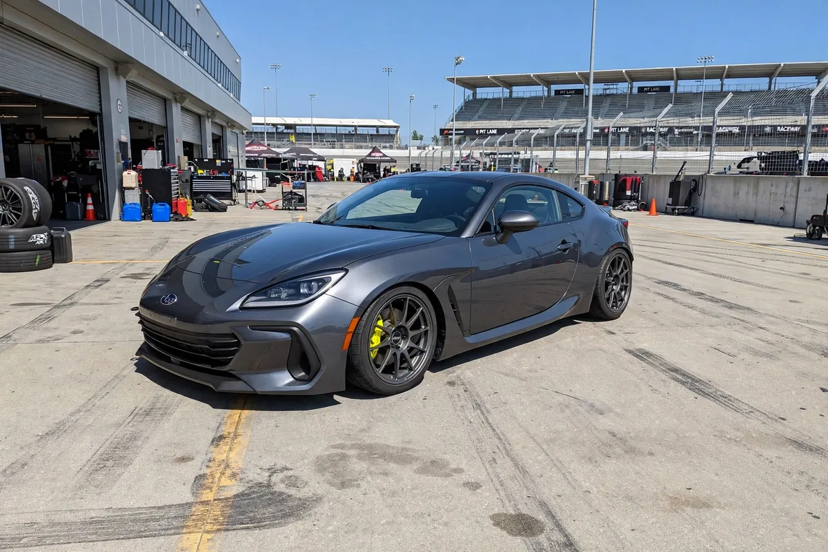 AI-generated view of a 2023 Subaru BRZ with APEX ARC-8 wheels