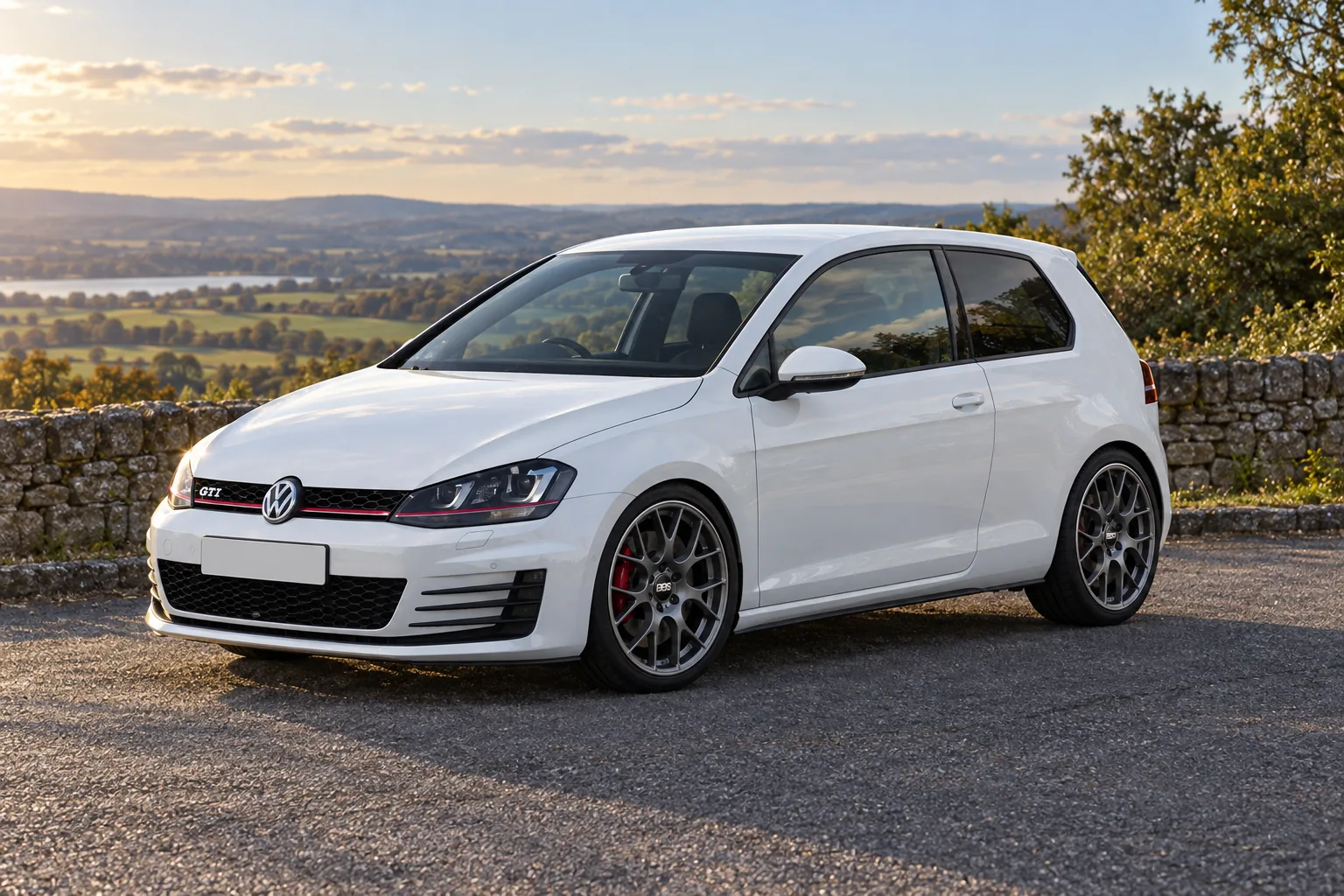 AI-generated view of a 2015 Volkswagen Golf GTI Performance Pack with BBS CH-R wheels
